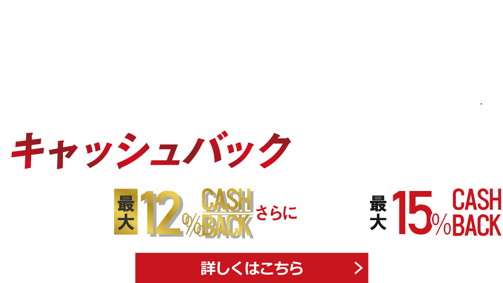 キャッシュバック実施中！自動車保険の適用で最大12%キャッシュバック、さらに会員様の場合は最大15%キャッシュバック